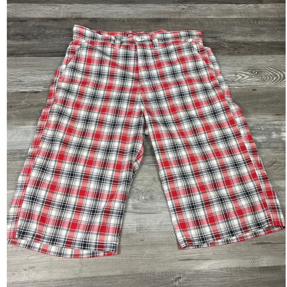 Southpole Mens 32 Plaid Shorts Red White Black Y2K Skater Streetwear Baggy
